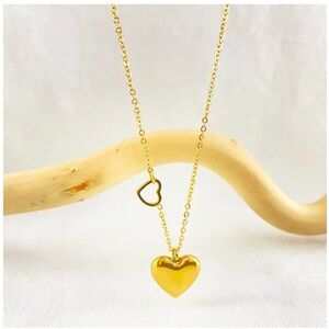 18k Gold Double Heart Necklace 16"- 18"